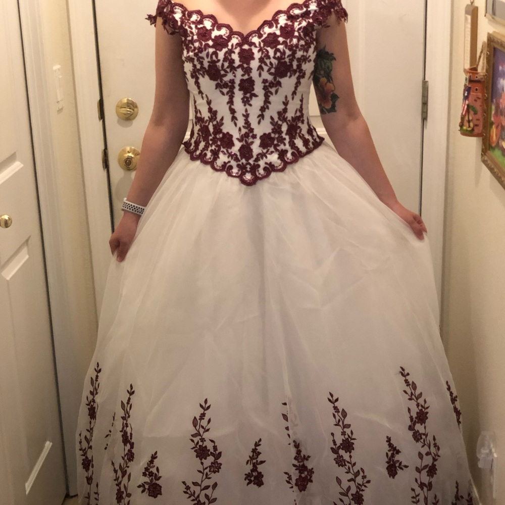 White with Maroon Dress